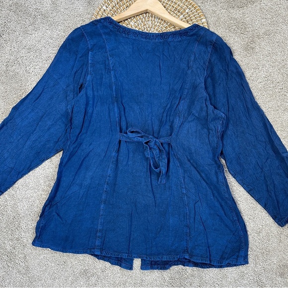 Sakkas Fedella Deep Scoop Neck Longsleeve Top Adjustable Back Straps Blue 1X/2X - Picture 10 of 14